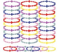 Tondiamo 30 Pcs Friendship Silicone Cross Bracelet Bulk for Women Men, 5 Colors Christian Jesus Prayer Bracelet Religious Faith Belief Gift, the bracelet diameter: 6.28cm/2.47in, Silicone, no gemstone