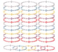 Tondiamo 30 Pcs Friendship Silicone Cross Bracelet Bulk for Women Men, 5 Colors Christian Jesus Prayer Bracelet Religious Faith Belief Gift, the bracelet diameter: 6.28cm/2.47in, Silicone, no gemstone