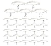 Tondiamo 30 Pcs Lung Cancer Awareness Bracelets Bulk with White Ribbon Alloy Pendant Adjustable Bracelets for Women's Rights Movement Bone Cancer Adoption Charity Recognition Public Events