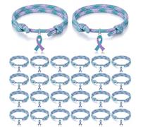 Tondiamo 30 Pcs Suicide Prevention Awareness Bracelet Bulk Purple Teal Ribbon Braided Bracelets Inspirational Suicide Prevention Gifts for Women Men Mental Health Charity Community Campaign Supplies