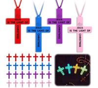 Tondiamo 30 Pcs VBS 2026 Glow in The Dark Cross Necklace Bulk Illumination Gift Jesus Light up Cross Necklace Religious Christian Gift Birthday Party for Church(Jesus is the Light of Christmas)