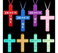 Tondiamo 30 Set Glow in the Dark Jesus Loves Me Necklaces Bulk Silicone Cross Necklace Religious Christian Party Favors Gifts Jesus Birthday Party Decorations for Sunday School Vbs Church Baptism Item