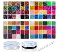 Tondiamo 32000 Pcs 2mm Glass Seed Beads and 12000 Pcs 7mm Tube Beads Set, Small Craft Beads for DIY Bracelet Necklaces Crafting Jewelry Making Supplies with Beading Needles Elastic Strings, 48 Colors