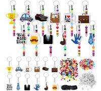 Tondiamo 36 Set Father's Day DIY Keychain Craft Kits Bead Keychain Kit Making Crafts Adjustable Dad Letter Colored Beads Strings Acrylic Trophy Car Tie Keyrings for Father Birthday Gifts