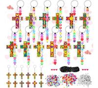 Tondiamo 36 Set VBS 2026 Craft Kits Make Your Own Cross Bead Keychains with Heart Charm Letters for Vbs Sunday School Church Groups Teacher Appreciation Gifts