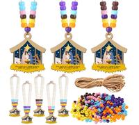 Tondiamo 36 Sets Christmas Nativity Craft Kit Christian Wooden Cross Necklace with Beads and Strings Nativity Cross DIY Craft Church Gifts for Holy Night Party Xmas Decor Religious Activities