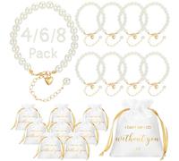 Tondiamo 4 Pack Bridesmaid Proposal Bracelets with Heart and Jewelry Pouches I Can't Say I Do Without You Pearl Beaded Bridesmaid Proposal Gifts for Bridal Shower Favor (Gold)