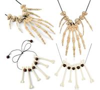 Tondiamo 4 Pcs Halloween Skeleton Necklace Skull Hand Bone Necklace Bone Pendant Charm Halloween Skull Cosplay Witch Wizard Jewelry Costume