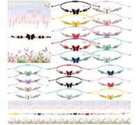 Tondiamo 40 Sets Butterfly Party Favor for Girls Butterfly Rhinestone Beads Bracelets Adjustable with thank you fluttering by card Friendship Bracelets for Fairy Party Favor Birthday Baby Shower