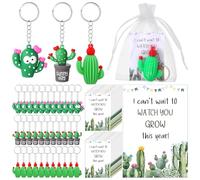 Tondiamo 48 Set First Day of School Year Party Favor Cute Cactus Keychains Motivational Keychains with Inspirational Cards and Organza Bag for Back to School Gifts for Student Cactus Party Favors