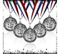Tondiamo 5 Pcs Halloween Pumpkin Winner Medals 2" Silver Halloween Awards Medals Participation Medals Award Medals with Neck Ribbon for Kids Adults Contest Prizes Fall Holiday Parties