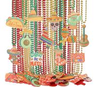 Tondiamo 54 Pcs Mexican Party Favors Necklaces Bulk, 33" Cinco De Mayo Beads Necklaces with Felt Sombrero Maracas Donkey Piñata Pendants Taco Tuesday Fiesta Festival Costume Accessories for Adults