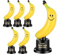 Tondiamo 6 Pcs Top Banana Award Trophy Plastic Cute Fun Award Trophy Smiling Yellow Banana on Black Stand Funny Trophies Gifts