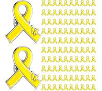 Tondiamo 60/120 Pcs Metal Yellow Ribbon Pins Child Abuse Prevention Awareness Bone Cancer Awareness Brooches Lapel Pins for Campaign Charity Donation Event, Metal, no gemstone