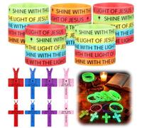 Tondiamo 60 Pcs 30 Sets Glow in the Dark Cross Necklace and Silicone Wristband Bulk, Bible Verse Christian Religious Gifts for Church Sunday School Supplies, 2.01 x 0.98 x 0.12 inches, silicone, rope