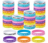 Tondiamo 60 Pcs Vbs 2026 Rubber Wristbands, Luminous Silicone Religious Bracelets with Scripture Words Glow Jesus Christian Gift for Missionaries Church Supplies (Multicolors)