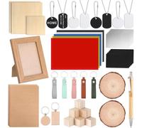 Tondiamo 76 Pcs Laser Material Explore Kit for Laser Engraving Materials Accessories Including Wood, Metal, PU Leather, PVC Materials for Laser Engraver Crafting Supplies