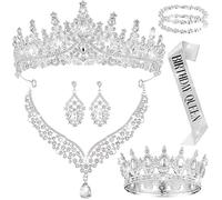 Tondiamo 8 Pcs Birthday Tiaras and Crowns for Women Crystal Earrings Necklace Bracelet Jewelry Set, Rhinestone Queen Headband Birthday Wedding Bridal Pageant Party Coming of Age Ceremony Cake Topper