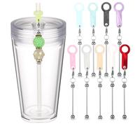 Tondiamo 9 Pcs Beadable Straw Charm DIY Beaded Straw Toppers Charm Adapter Pendant Ornament Acrylic Cup Accessories Tumbler Decorations Jewelry Gift Making Blank Bar Diy (Marble Pattern)