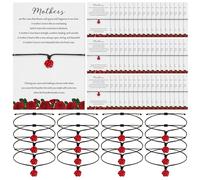 Tondiamo Adjustable Red Rose Flower Bracelets with Wish Postcards Rose Jewelry Gifts for Mom Birthday, Bracelet: size range approx 16-30cm/6.30-11.81inch, wax wire and alloy, no gemstone