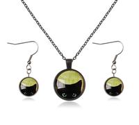 Tondiamo Black Cat Necklace and Earrings Set Glow in the Dark Cat Pendant for Women Halloween Jewelry Gift Gothic Accessories, Necklace: approx. 27.6 inch/70 cm in length, alloy, stainless steel