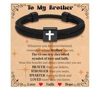 Tondiamo Christian Cross Bracelet for Husband Son Easter Inspiration Gift Religious Stocking Cool Gifts Stuffers for Men Son Baptism Communion Birthday Favors, 5.12"-10.63"/ 13-27 cm, braided rope, no