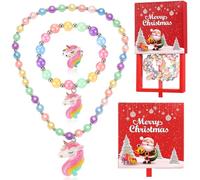 Tondiamo Christmas Kids Jewelry for Little Girls Princess Dress up Jewelry Gift Beaded Necklaces and Bracelets with Gift Box for Christmas Birthday Party Favors, bracelet circumference about 6.69