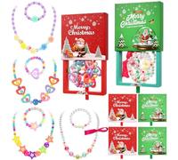 Tondiamo Christmas Kids Jewelry for Little Girls Princess Dress up Jewelry Gift Beaded Necklaces and Bracelets with Gift Box for Christmas Birthday Party Favors, bracelet circumference about 6.69