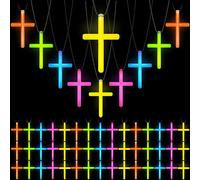 Tondiamo Cross Necklace Bulk Christian Glow Necklaces Glow in The Dark Plastic Luminous Cross for Easter Halloween Church Religious VBS Truck or Treat Party Favor, Plastic, plastic