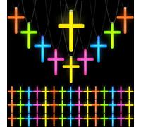 Tondiamo Cross Necklace Bulk Christian VBS Party FavorGlow Necklaces Glow in the Dark Plastic Luminous Cross for Valentines Easter Halloween Church Religious Party, Plastic, No Gemstone