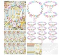 Tondiamo Easter Beaded Bracelets Gifts Easter Basket Stuffers Colorful Bunny Charm Stretch Jewelry Bracelets with Cards Transparent Bags Spring Gifts for Women Party Favor Birthday, One size, alloy