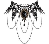 Tondiamo Elegant Gothic Steam Punk Lace Choker for Women, Retro Victorian Necklace, Vampire Chain with Pendant for Halloween Punk Party Steampunk Vampire Cosplay Costumes Jewelry, 13 Inch, lace