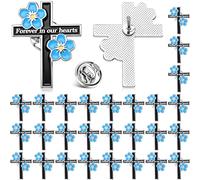 Tondiamo Forget Me Not Lapel Pins Gift Bulk Forever in Our Hearts Flower Cross Brooch for Funeral Memorial Remembrance Favor, Flower pins: 0.94 x 1.18 inches(W x H), Iron, no gemstone