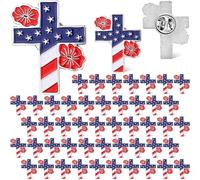 Tondiamo Patriotic Veterans Poppy Lapel Pins Bulk Memorial Day Thank You Gifts Flower Cross Brooch Badge USA Soldier Souvenir, 0.94 x 1.18 in / 23 x 28 mm, Metal, no gemstone