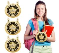 Tondiamo Star Performer Award Medals 6" Big Gold Turnover Chain Medal Champion Chain Trophy Necklace for College Student High School Graduation Participation Competition(3 Pcs)