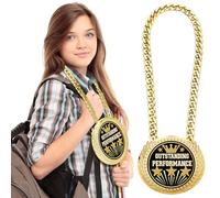 Tondiamo Turnover Chain Graduation Medal 6" Big Gold Award Medal All Star Outstanding Trophy Necklace Champion Chain for College Student School Participation Competition(1 Pcs,Outstanding Performance)