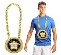 Tondiamo Turnover Chain Graduation Medals 6" Big Gold Award Medal All Star Outstanding Student Month Trophy Necklace Champion Chain for College School Competition (1 Pcs,Student of The Month)