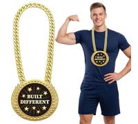 Tondiamo Turnover Chain Medals 6" Big Gold Award Medal Star Outstanding Built Different Trophy Necklace Champion Chain for Sports Competitions Prize Gifts Party Favors (1 Pcs,Built Different)