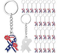 Tondiamo Veterans Day Poppy Keychains Gift Bulk Memorial USA Flag Ribbon Remembrance Accessory for Patriotic Soldier Souvenir, Red, White, and Blue, 0.9 x 1.1 in / 23 x 28 mm