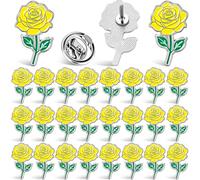 Tondiamo Yellow Rose Pins Bulk Enamel Metal Lapel Pin Brooch Badge Gifts Floral Lovers Wedding Suits Birthday for Men Women Clothes Bags Hats, 0.67 x 1.1 inches/ 17 x 28 mm, Iron, no gemstone