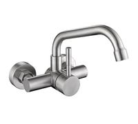 Tondiy 360° Rotatable Wall Mounted Kitchen Tap, Hot and Cold Water Hole Distance 110 mm, 304 Stainless Steel Built-in Kitchen Tap, Removable Aerator, Brushed