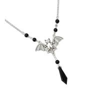 Tone Bat Necklace with Black Bead Detail and Pendant Accent, Gothic Statement Jewelry with 41-50cm/16.14-19.69inch Chain for Halloween Looks Bat Jewelry Necklace Dark Pendant Charm Black Bead Unisex