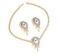 Tone Clock Pendant and Matching Earrings Set, Dripping Clock Jewelry with 45+7cm/17.7+2.75inch Chain for Coordinated Looks in Party Wear Surreal Accessory Retro Timepiece Pendant Set Art Jewelry Pair