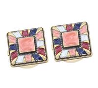 Tone Clothing Button Jewelry Set with Hinged Back Frame, Geometric Glossy Inlay Look for Shirts, Dressing Shirt Button Jewelry Hinged Clip Clothing Accent Geometric Gold Look Cover Dresswear