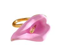 Tone Flower Jewelry with Open Adjustable Fit, Glossy Coated Accent for Daily Outfits, Small Present Appeal Flower Jewelry Adjustable Finger Accessory Open Fit Calla Floral Gold Tone Statement Piece