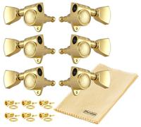 Tonebird Grover 102GK Rotomatics Guitar Tuners, Tuning Machines Set 3+3 Gold Keystone Button 14:1 with Tonebird Dunlop Polish Cloth Bundle Tuner Keys, Heads