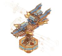 Tonecheer 3D Wooden Puzzle Model Boat Kits for Adults to Build, Chinese Style DIY Orient Airship Vintage Movable Building Kit Gear Drive with Music, Gifts Ship - Wind Voyager