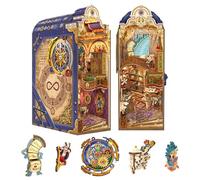 Tonecheer Book Nook Kit with Dust Cover and LED Light, Magical Library Booknook DIY Miniature House 3D Wooden Puzzle, Movable and Rotating Parts, Creative Bookshelf Decor, Unique Gift for Adults