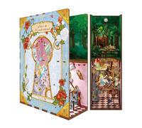 Tonecheer DIY Book Nook Kit – 3D Wooden Puzzle Bookend with LED Light – Alice in Wonderland