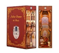Tonecheer DIY Book Nook Kit for Adults,3D Wooden Puzzle Bookend Bookshelf Insert Decor, Booknook Miniature House Kit with LED Light for Christmas Birthday (Notre-Dame de Paris)